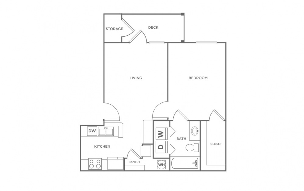 Rosewood - 1 bedroom floorplan layout with 1 bath and 678 square feet (1st floor 2D)